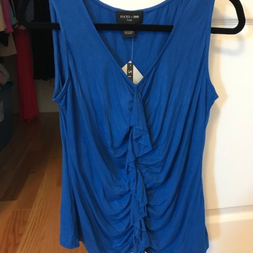 Blue Tank with Front Frill - Petite Large